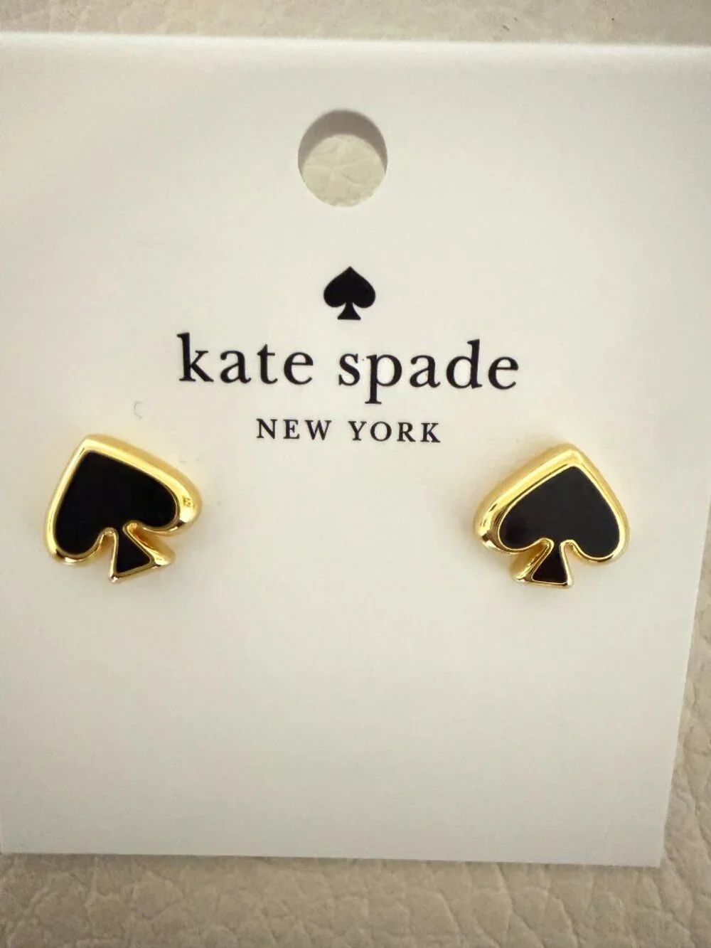 NEW KATE SPADE NEW YORK SPADE LOGO STUD EARRINGS GOLD TONE & BLACK ENAMEL